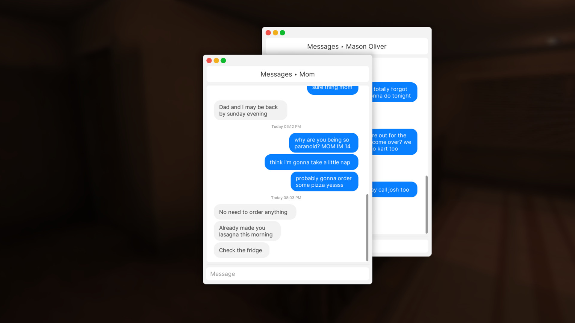 Fears to Fathom: Home Alone screenshot: text messages from Mom