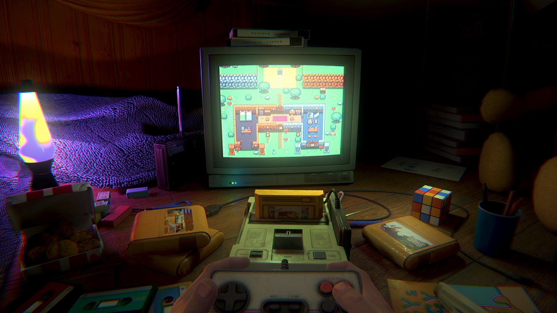 Farsight screenshot: Playing a retro console in front of the TV