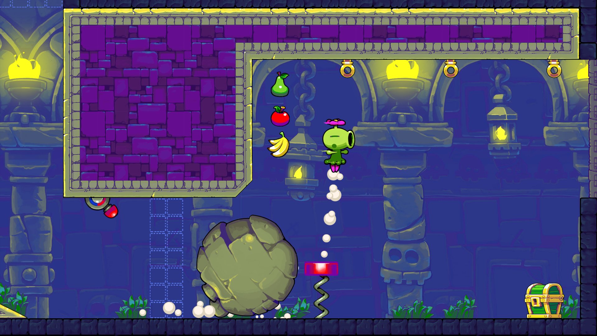 Super Leap Day screenshot: a temple level with a rolling boulder